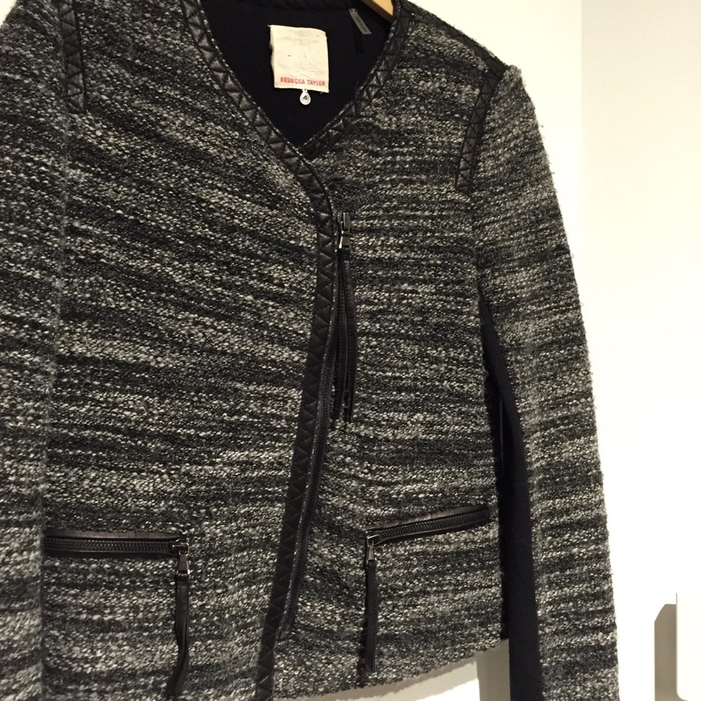 Rebecca Taylor Leather Trimmed Boucle Jacket - Picture 6 of 8